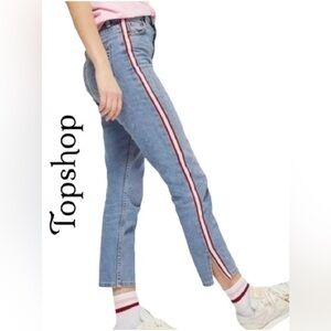 Topshop Moto Denim Cropped Jeans Red White Stripe 26
